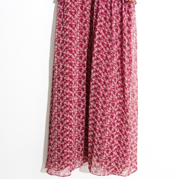 En Saison Affectionate Love Plum Purple Floral Print Ruffled Midi Dress Pleated - Picture 5 of 13